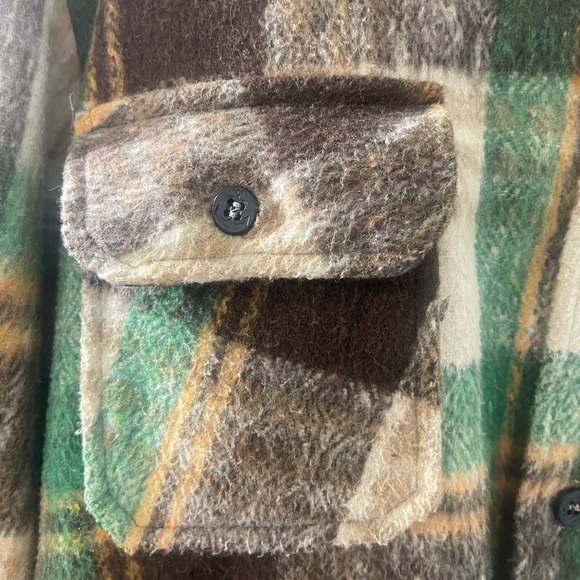 Vintage 70s CPO Mens Wool Linen Plaid Flannel Shirt Jacket Large Montgomery Ward - Picture 7 of 10